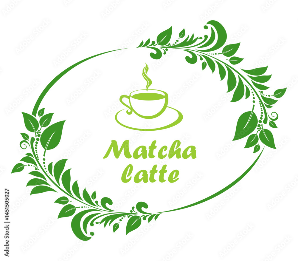 Cup of matcha latte isolated on white background. Restaurant menu. Vector illustration. Cup of matcha latte isolated on white background. Restaurant menu. Vector illustration.