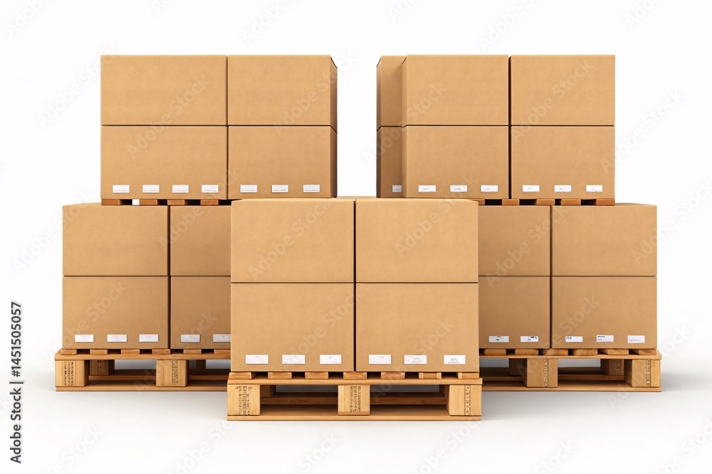 Cardboard Boxes Stacked on Wooden Pallets for Shipping and Logistics Cardboard Boxes Stacked on Wooden Pallets for Shipping and Logistics