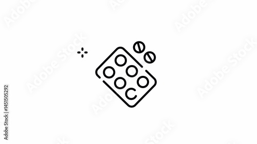 Vertical blister pack icon outline for medication and pharmacy animation