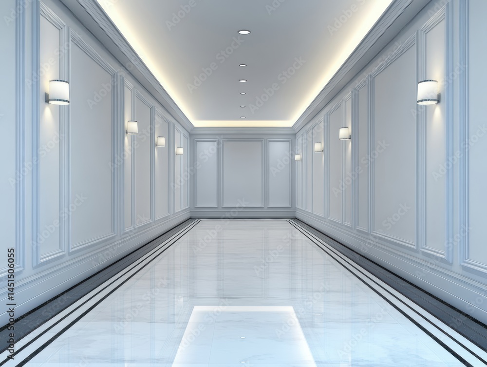 Fototapeta premium Modern hallway with elegant lighting design.