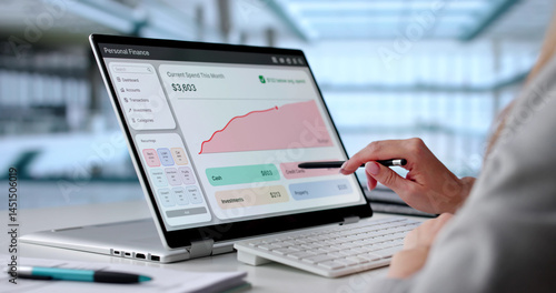 Young Woman Using Online Bank Budget App