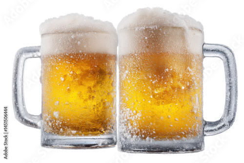 Frothy beer glasses isolated on transparent png background