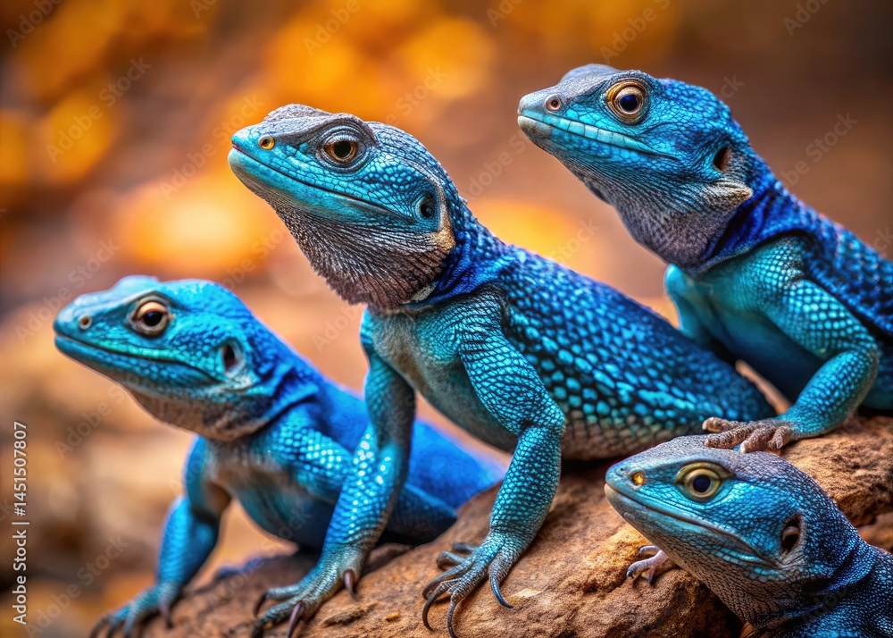 Obraz premium Minimalist Blue Spiny Lizard Photography: Reptile, Desert Wildlife, Close-up, Nature, Arizona Lizard, Scaly Skin, Vivid Blue, Animal Portrait, Reptile Texture