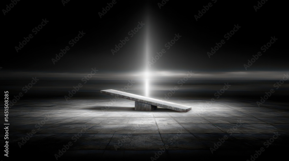 Seesaw tilted dramatically symbolizes the struggle of black-and-white thinking in a stark environment