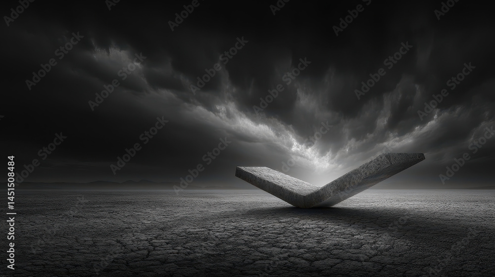 Seesaw tilted drastically, illustrating extreme black-and-white thinking in a stark, desolate landscape