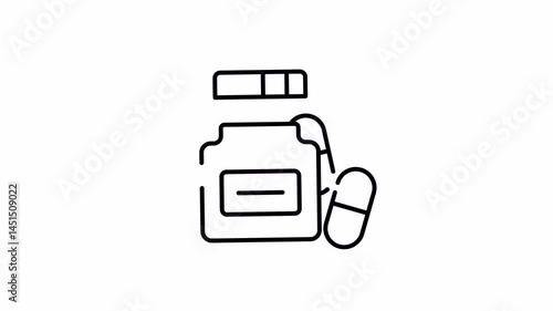 Jar with capsule and pill icon outline for medicine and supplement animation