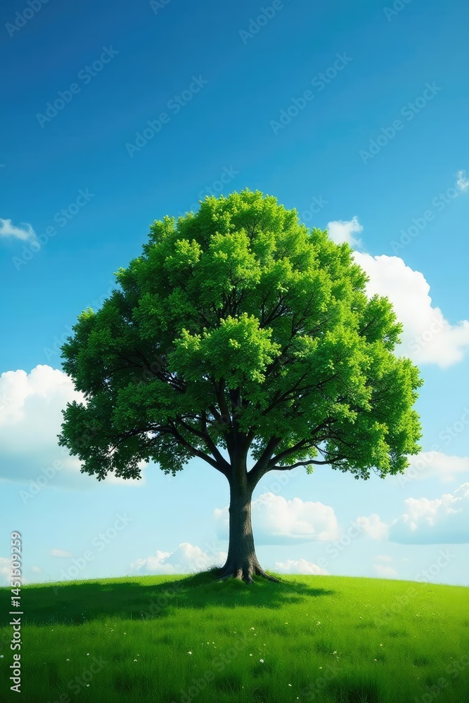 Fototapeta premium A single tree with a few wispy clouds in the background, natural, mood, solo