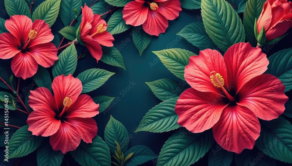 custom made wallpaper toronto digitalBold, vibrant hibiscus & tropical foliage, endless repeat, yellow, background, summer