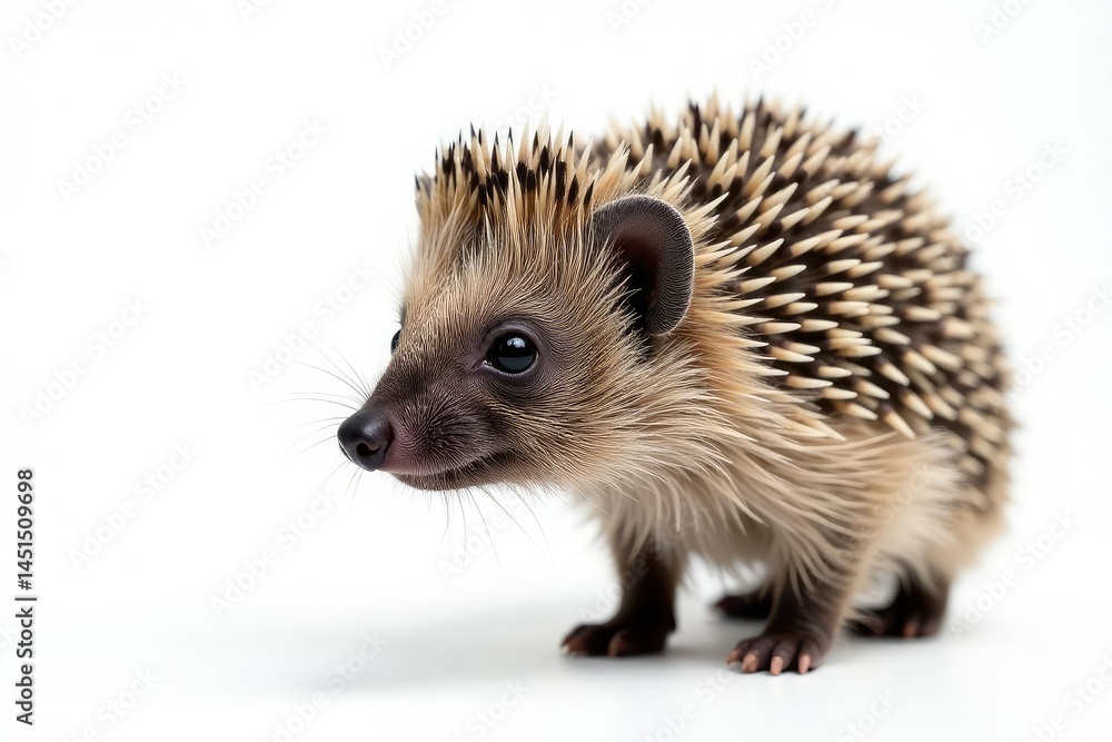 Obraz premium Close-up of a solitary hedgehog against a stark white backdrop , dark, small, nature