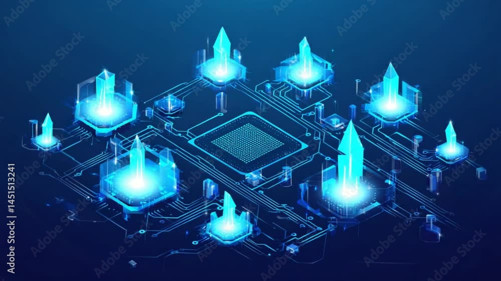 Circuit Board with Glowing Components Diagram Animation Circuit Board with Glowing Components Diagram Animation