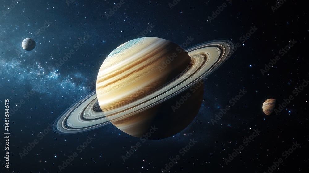 Spectacular view of saturn and its rings, illuminated by a distant star Spectacular view of saturn and its rings, illuminated by a distant star