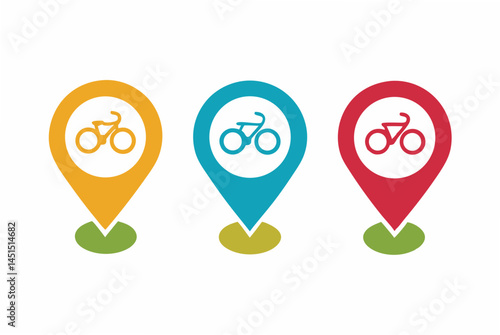 set of Bicycle Path Map Pointer icon silhouette vector illustration
