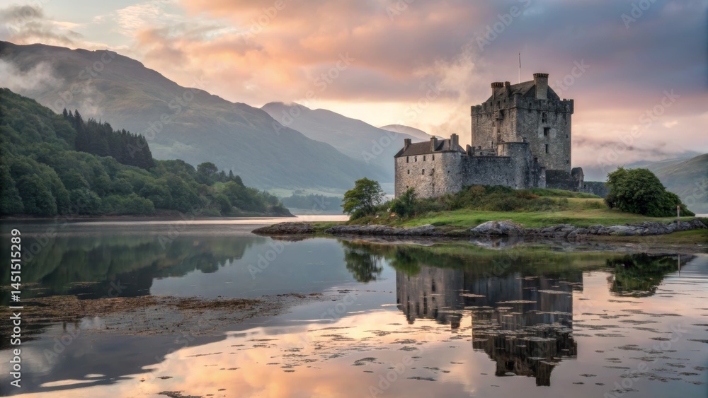 Scottish Castle Reflecting in Loch Scottish Castle Reflecting in Loch