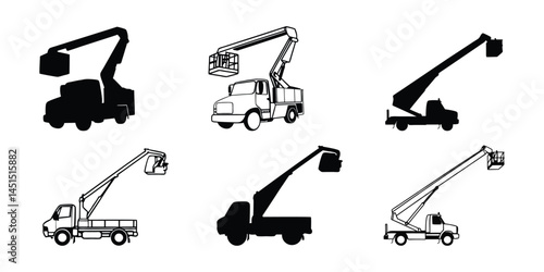 truck icon, bucket boom truck, boom lift silhouette illustration.
