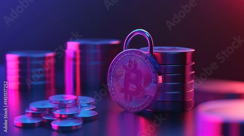Secured Digital Currency: A Bitcoin Padlock Concept with Neon Highlights