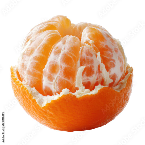Peeled orange closeup isolated on transparent png background