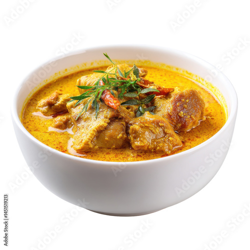 Yellow curry in bowl isolated on transparent png background