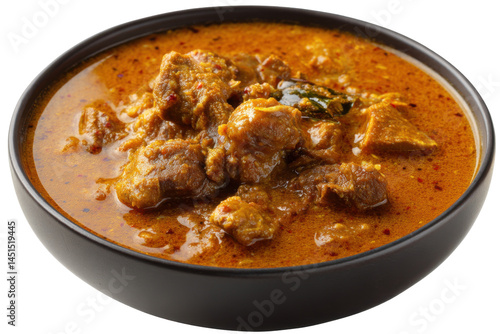 Spicy meat curry dish isolated on transparent png background