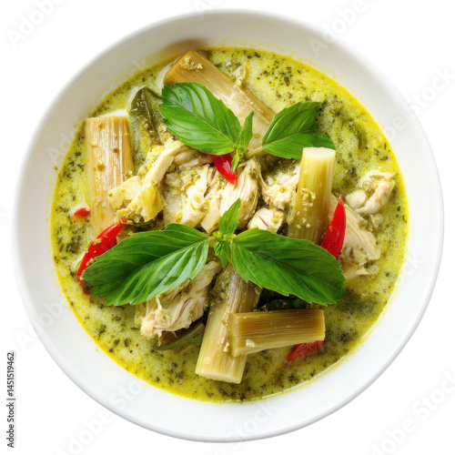 Green curry dish view isolated on transparent png background