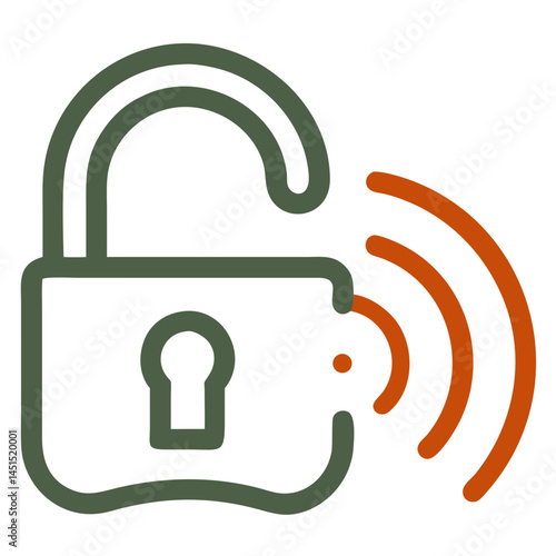 Smart lock icon in outlined color style for wireless access control
