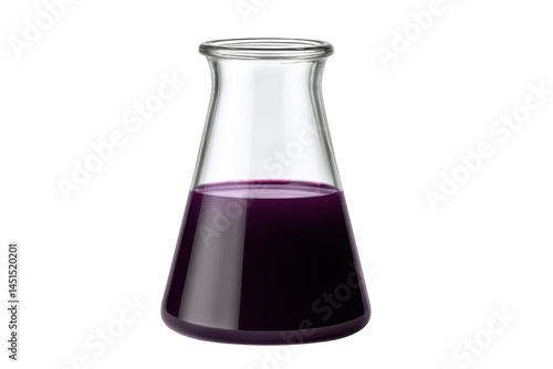 Purple liquid in flask isolated on transparent png background