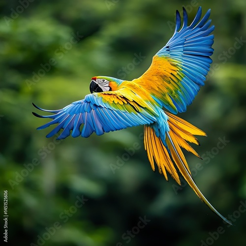 The colorful blue and yellow macaw, also known as the blue and gold macaw ara, is a beautiful tropical parrot with a bright yellow beak and vibrant blue and gold feathers, often seen in the wild or zo