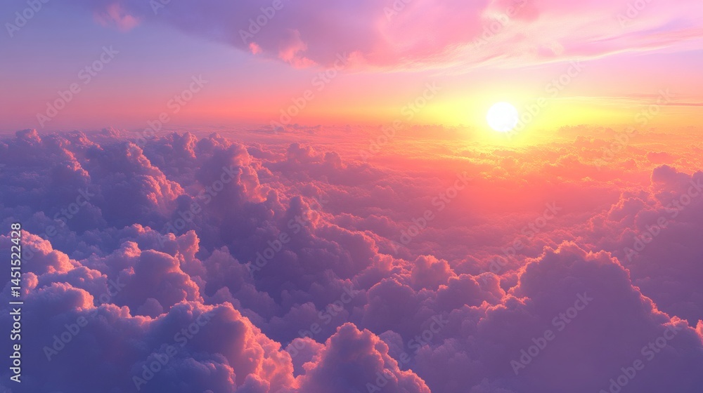 Aerial sunset view above cloudscape; peaceful background for travel, serenity Aerial sunset view above cloudscape; peaceful background for travel, serenity