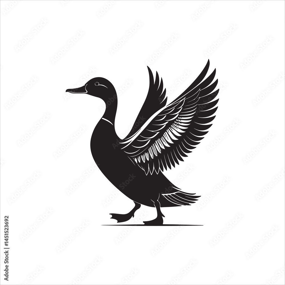 Fototapeta premium Duck Silhouette Clipart, Black Duck Outline on White Background