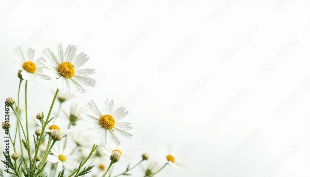 Obraz premium Delicate white wildflowers against a pure white background, delicate, still life, beauty