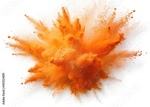 Orange Powder Explosion, Dust Cloud, Splash, Isolated White Background, Photography