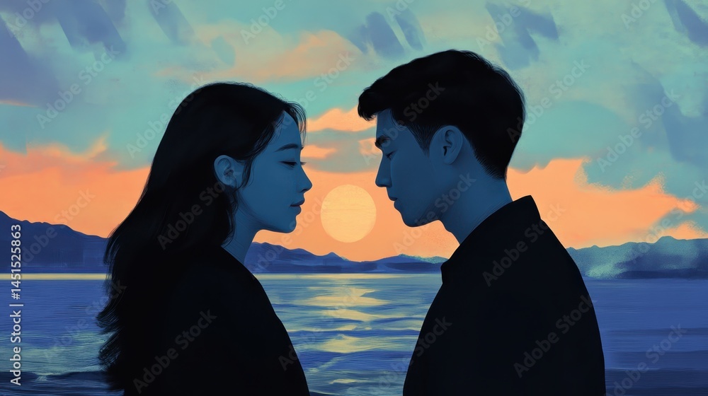 Asian couple by the sea