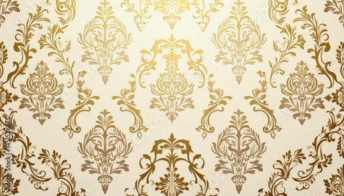Intricate floral damask pattern in elegant beige and gold tones , acanthus, traditional
