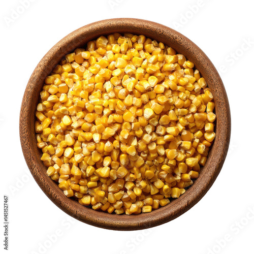 Wooden bowl with maize isolated on transparent png background