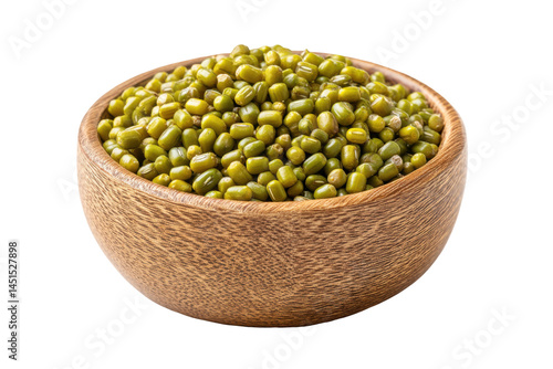 Mung beans in wood bowl isolated on transparent png background