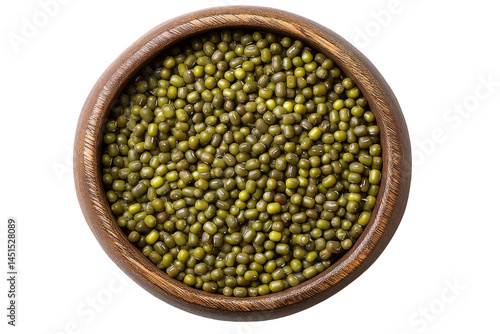 Green beans in wood bowl isolated on transparent png background