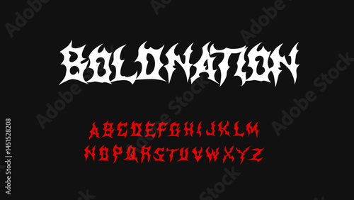 Boldnation, vector font typeface with a jagged, sharp design. perfect for metal and horror themes typography. intense and edgy font ideal for album covers, posters, and apparel, giving projects a dark