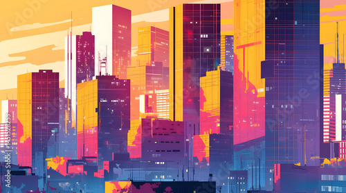 Wallpaper Mural Office Towers Building Colorful Illustration Torontodigital.ca