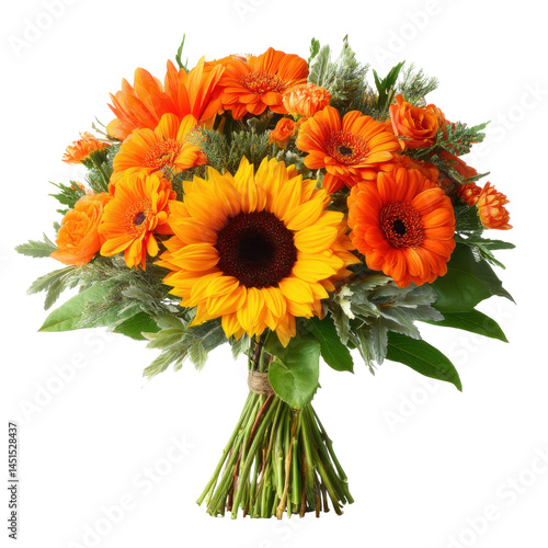 Vibrant floral bouquet isolated on transparent png background