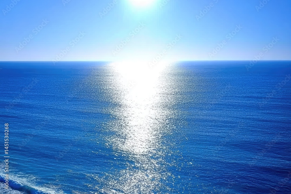 Fototapeta premium Sunlit ocean, vast expanse of blue water, bright sunlight reflecting on the surface