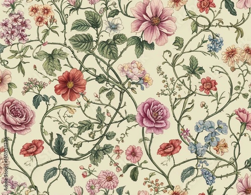 Wallpaper Mural The background is decorated with delicate interlacing of delicate floral vines, creating an atmosphere of lightness and harmony. Torontodigital.ca