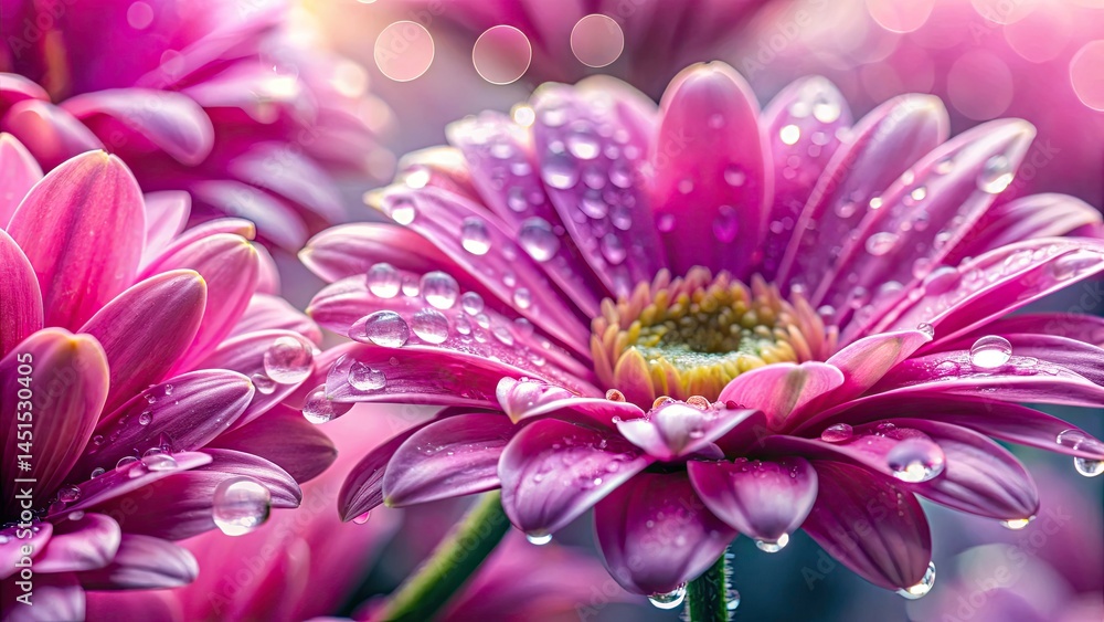 Pink Flower Water Droplets Long Exposure Photography - Macro Dew Drops on Petals Pink Flower Water Droplets Long Exposure Photography - Macro Dew Drops on Petals