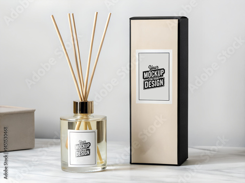 Reed diffuser bottle packaging advertising mockup clean empty design 