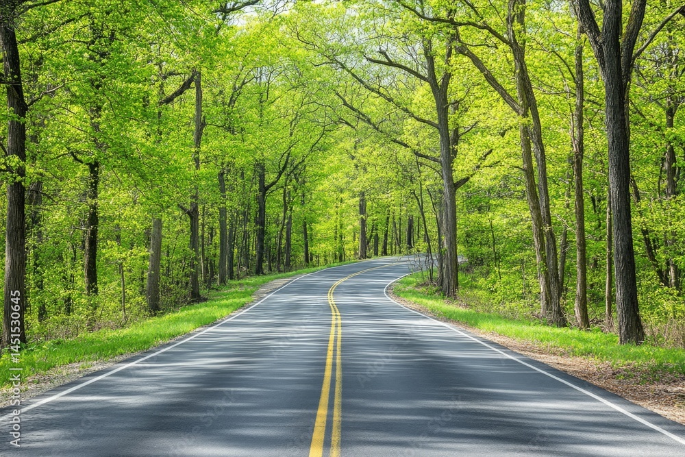 Fototapeta premium Winding road through vibrant spring forest