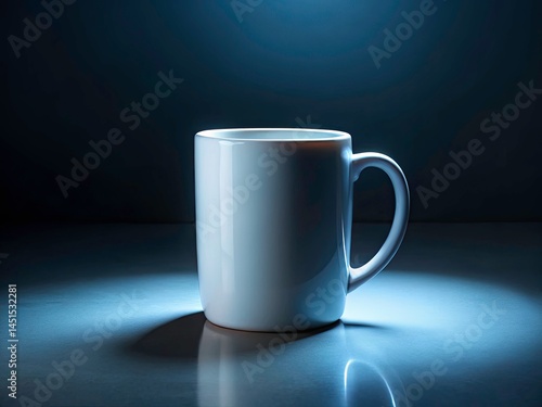 Realistic White Ceramic Mug Mockup Night Photography Isolated White Background