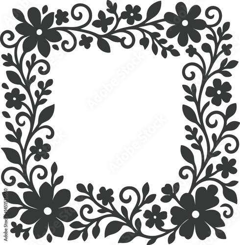 laser cut floral square frame silhouette template design vector art illustration