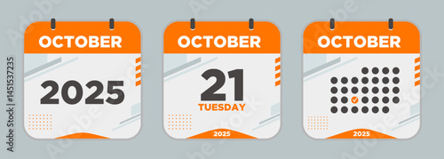 Calendar design vector. October. 2025 21 day. The concept of waiting for an important date. Day calendar with date October 21. Cheklist day calendar. Vector illustration.