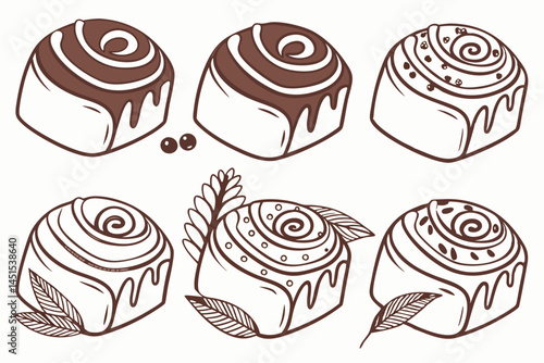 set of Cinnamon Bun silhouette vector illustration