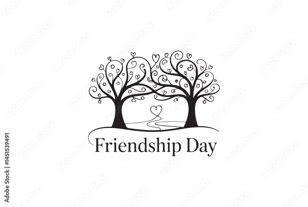Obraz premium Elegant black and white Friendship Day design with intertwined trees.