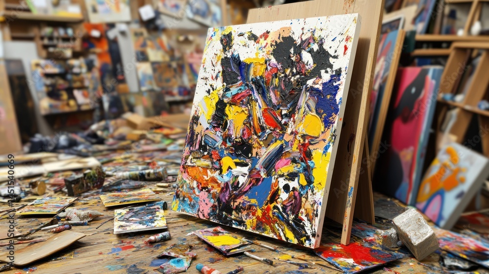 Naklejka premium Abstract painting in artist's studio