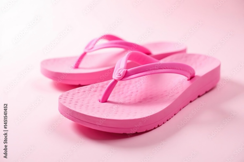 Close-up of a pink flip-flop against a pure white backdrop, summer, sandal, studio Close-up of a pink flip-flop against a pure white backdrop, summer, sandal, studio